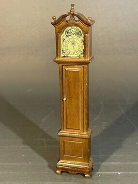 Vintage Dollhouse Miniature Wooden Grandfather Clock 7x1.5" (1407)
